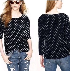 J Crew Navy Silk Blouse with white anchor print Size 4